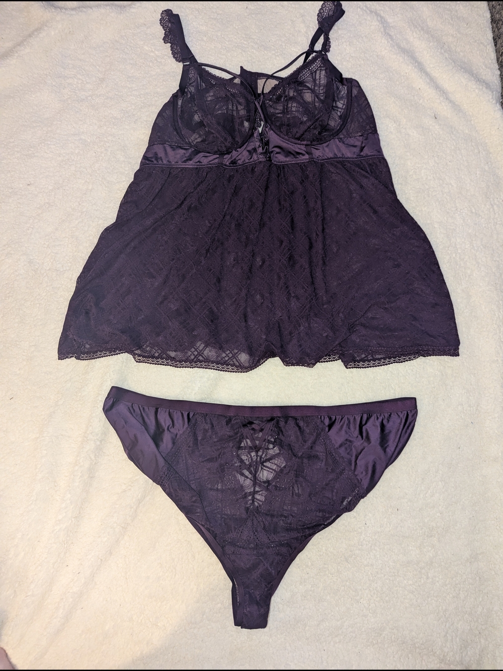 torrid Deep Purple Lace Babydoll Chemise with Matching Panties